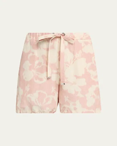 Moncler Floral-print Drawstring Shorts In Pink