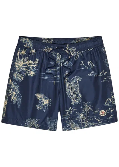 Moncler Floral-print Nylon Swim Shorts In Blue