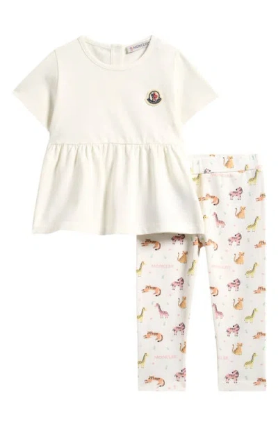 Moncler Kids'  Flounce Hem Knit Top & Print Leggings Set In Neutral