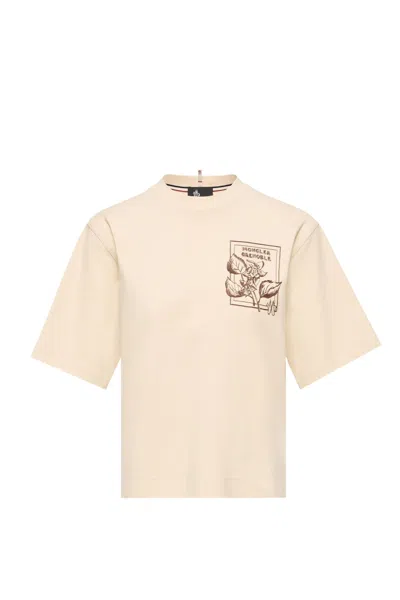 Moncler Flower Print Cotton Blend T-shirt In Metallic