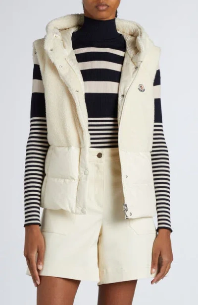 Moncler Floy Mixed Media Down Vest In Silk White