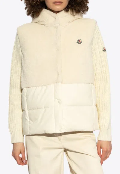 Moncler Floy Teddy Hooded Down Gilet In Neutral