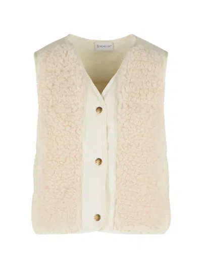 Moncler Fluffy Teddy Padded Gilet In Neutral