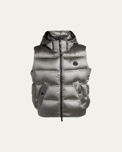 Moncler Fluidite Zip-front Down Vest In Gray