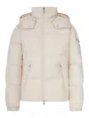 Moncler 'fourmines' Cream Polyester Short Down Jacket In Nude & Neutrals