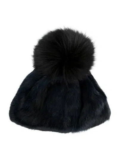 Pre-owned Moncler Fox Fur Winter Beanie In Blue