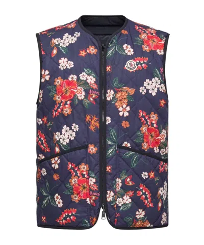 Moncler Franqui Reversible Floral Down Vest In Blue