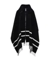 Moncler Fringed Striped Wool-blend Jacquard Poncho In Black