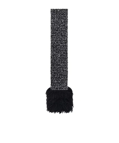 Moncler Fringe-trim Wool Blend Scarf In Black