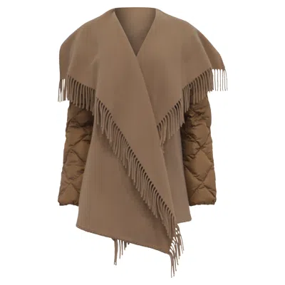 Moncler Fringed Cape Jacket In Brown Wool
