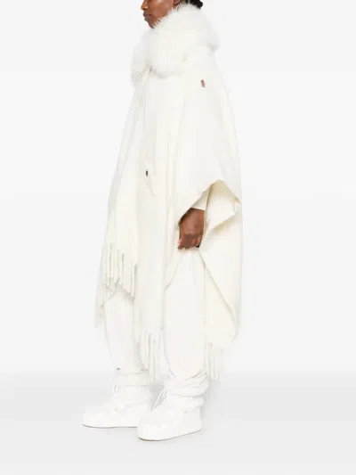 Moncler Fringed Cape In White