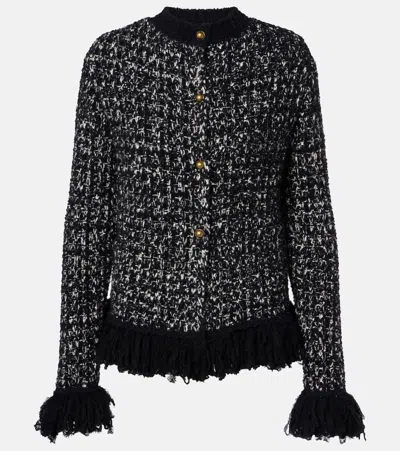 Moncler Fringed Wool-blend Cardigan In Black