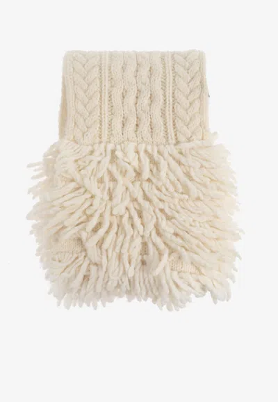 Moncler Fringed Wool Scarf In Transparent