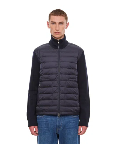 Moncler Front Zip Cardigan With Ribbed Details In Blue