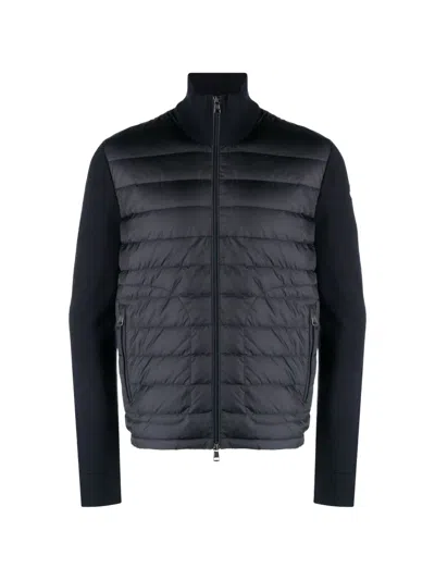 Moncler Front-padded Quilted Knit Jacket In Blue