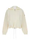 Moncler Full Zip Hoodie With Adjustable Drawstring In Neutral