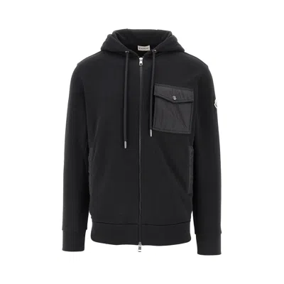 MONCLER FULL-ZIP HOODIE WITH NYLON DETAILS