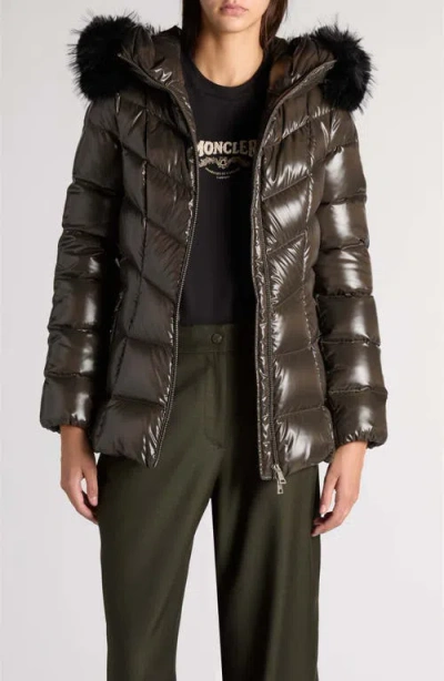 Moncler Fulmar Down Puffer Jacket With Faux Fur Trim In Animal Print