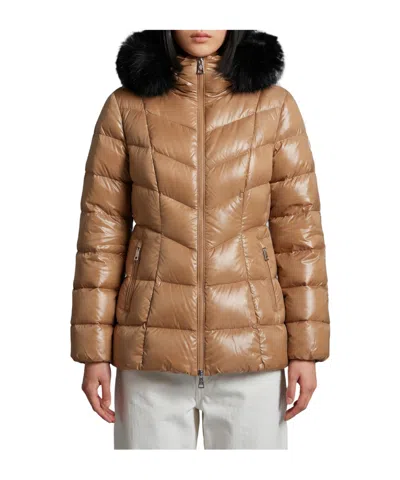 Moncler Fulmar Hooded Short Down Jacket In Brown