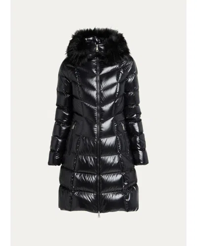 Moncler Fulmarusse Hooded Down Jacket With Faux Fur Trim In Black