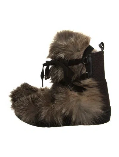 Pre-owned Moncler Fur Boots In Brown