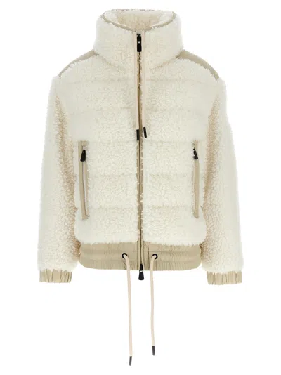 Moncler Fur-effect Down Jacket Casual Jackets, Parka In Off White