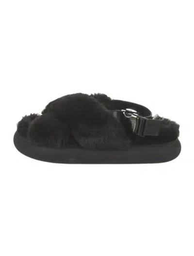 Pre-owned Moncler Fur Faux Fur Trim Slides In Black