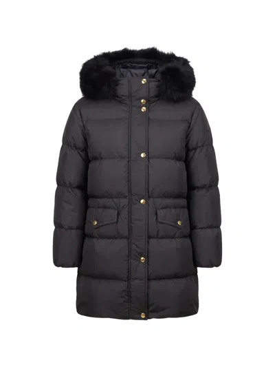 Moncler Fur-trim Hooded Puffer Coat In Blue