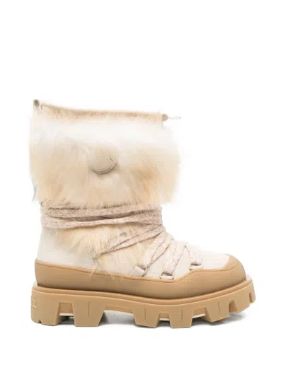 Moncler Fur-trim Lace-up Boots In Neutral