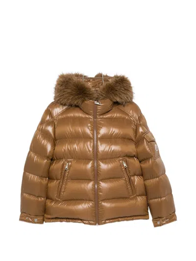 Moncler Fur-trim Quilted Jacket In Brown