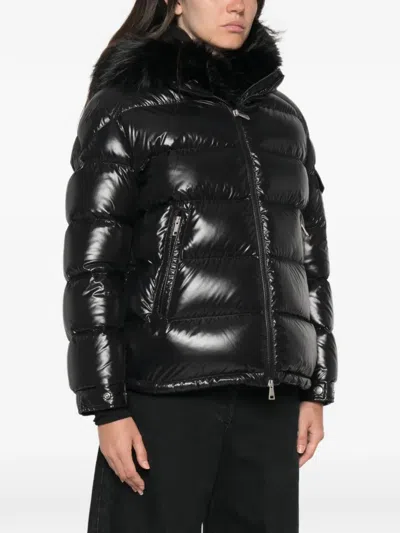 Moncler Fur-trim Quilted Jacket In Black