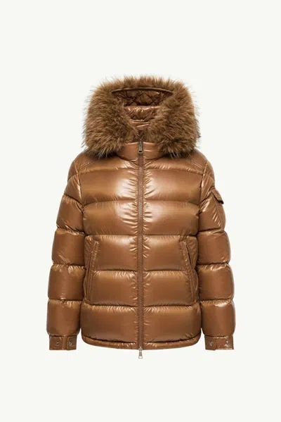 Moncler Fur-trimmed Quilted Down Jacket In Brown
