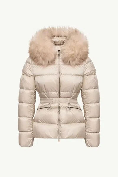 Moncler Fur-trimmed Quilted Down Jacket In Neutral