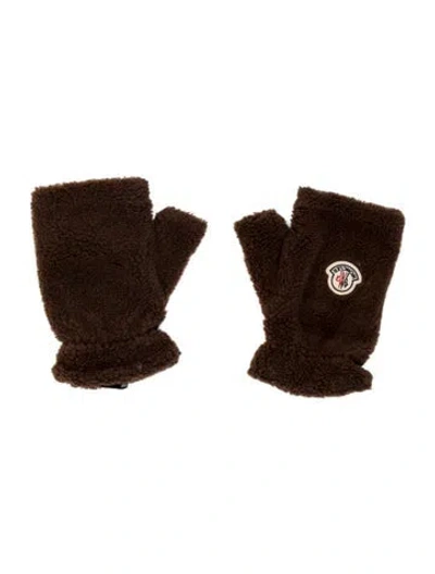 Pre-owned Moncler Fuzzy Fingerless Winter Gloves In Brown