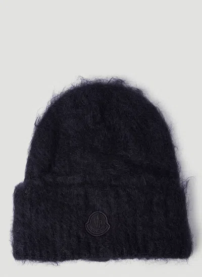 Moncler Fuzzy Knit Beanie Hat In Black