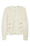 Moncler Fuzzy Wool Blend Knit & Quilted Down Cardigan In Silk White