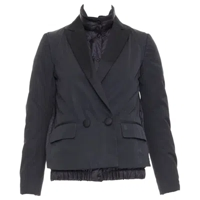Pre-owned Moncler G32-003 Black Layered Down Filled Puffer Tuxedo Blazer Top