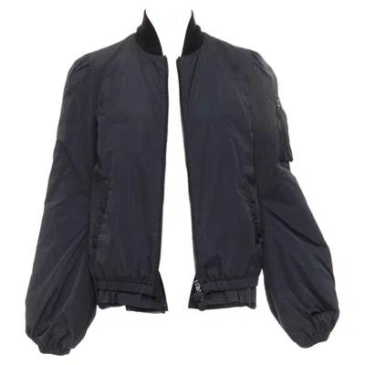 Pre-owned Moncler G32-003 Black Logo Puffer Mesh Trim Nylon Bomber Sz.2 M
