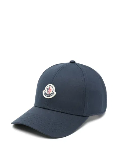 Moncler Logo Cotton Gabardine Baseball Cap In Black