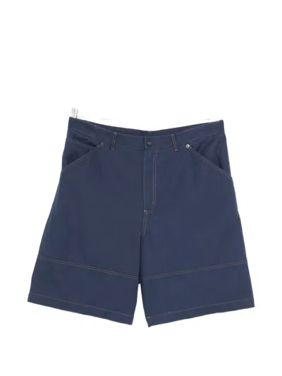 Moncler Linen Cotton Blend Shorts In Blue