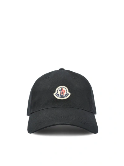 Moncler Gabardine Logo Patch Baseball Cap In Black
