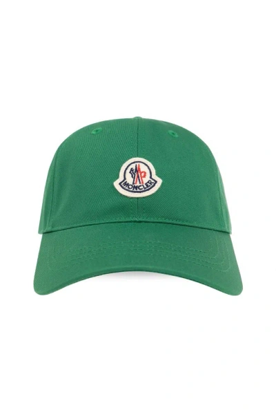Moncler Gabardine Logo Patch Baseball Cap In Green