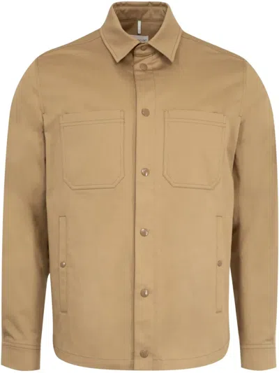Moncler Cotton Blend Gabardine Shirt Jacket In Beige