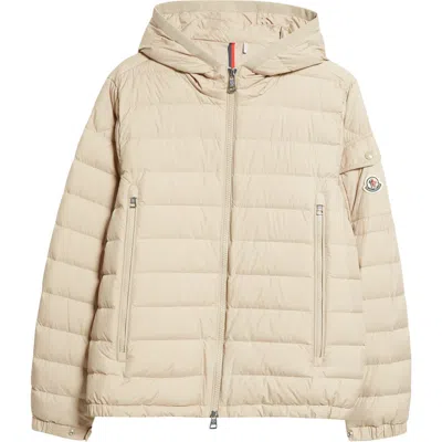 Moncler Galion Hooded Down Puffer Jacket In Beige