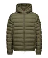 Moncler Short Down Jacket With Hood And Pockets In Green