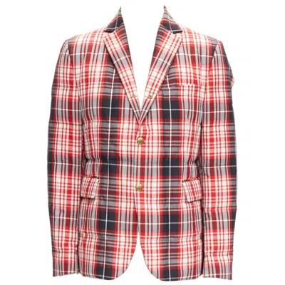 Pre-owned Moncler Gamme Bleu Giacca Red Black Check Down Puffer Blazer Sz 3 L