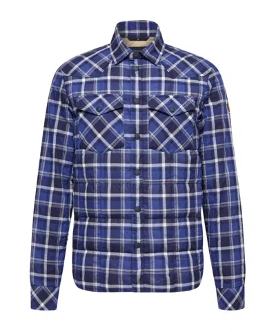 Moncler Grenoble Gelt Plaid Stretch Cotton Puffer Down Shirt Jacket In Blue