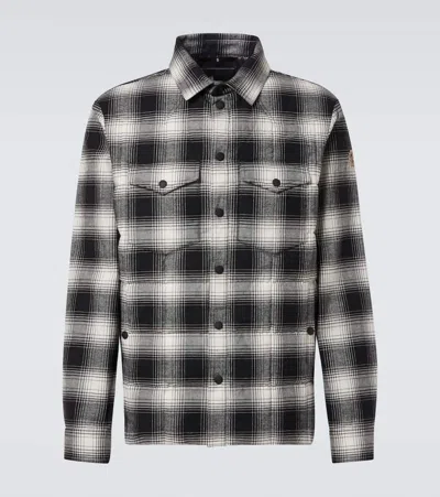 Moncler Gelt Checked Cotton Down Shirt Jacket In Black/white
