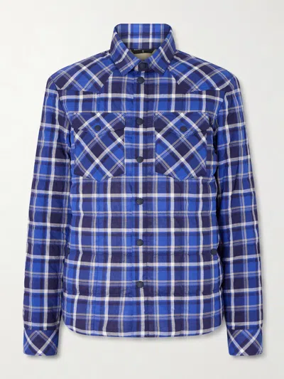 Moncler Grenoble Gelt Plaid Stretch Cotton Puffer Down Shirt Jacket In Blue