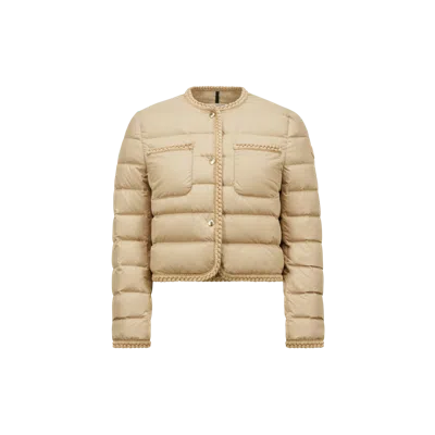 MONCLER GENCAY BRAIDED TRIM SHORT DOWN JACKET, WOMEN, BEIGE, SIZE: 3